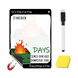 Dumpster Fire Desk Accessories Magnetic Dry Erase Board Emotional Support Decorative Signs, Count Days Since Chaos, Gifts for Office Coworker Nurse Teacher (Green, Black Marker Pen Set)