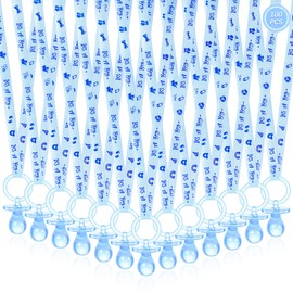 100 Pieces Baby Shower Pacifiers Necklace, Cute Acrylic Pacifier Necklaces for Chupones para Baby Shower Games Charm, Party Favors, Decorations DIY, Gender Reveal Table Scatter(Blue)