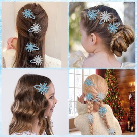 8PCS Christmas Snowflake Hair Clip - Christmas White Blue Hair Accessories for Women Girls - Festive Snowflake Hairpins - Holiday Hair Barrettes Party Gifts
