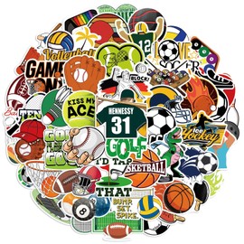50 Packs Sport Stickers Water Bottles Laptop Phone Motorcycle Computer Guitar Skateboard Hydroflasks Mixed Balls Vinyl Sticker Waterproof Aesthetic Trendy Decals for Teens Girls Adults