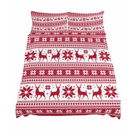 California King Size Sheet Sets Merry Christmas Reindeer Snowflakes Red Stripe Soft Breathable Microfiber Bed Sheets Deep Pockets 4 Piece Bed Sheets Set, 1 Fitted Sheet, 1 Flat Sheet & 2 Pillowcases