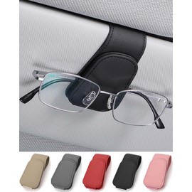 JEJA Glasses Holder for Car Sun Visor, Leather Sunglasses Holder for Car Visor Accessories, Ticket Card Clip, Black