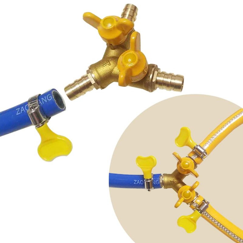1/4" Hose Barb valve, Brass 3 Way Shut Off Valve