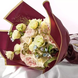 RUSPEPA RUSPEPA 20 Sheets Flower Wrapping Paper - Gold Edge Waterproof Floral Bouquet Wrapping Paper - Florist Supplies Packaging Paper for Birthday, Wedding and DIY Crafts - Wine Red