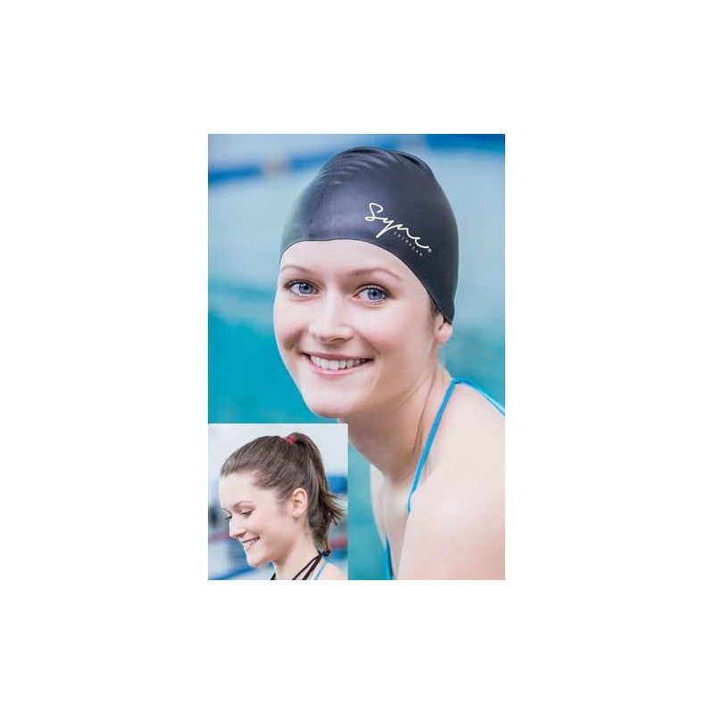 Sync Silicone Long Hair Swimming Cap (Black)