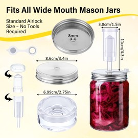 Yiyiring 8 Set Fermentation Kit for Wide Mouth Mason Jar Pickling Sauerkraut Kit with 8 Airlocks, 8 Fermenting Lids, 8 Glass Weights, 8 Silicone Rings & Grommets (Jars Not Included)