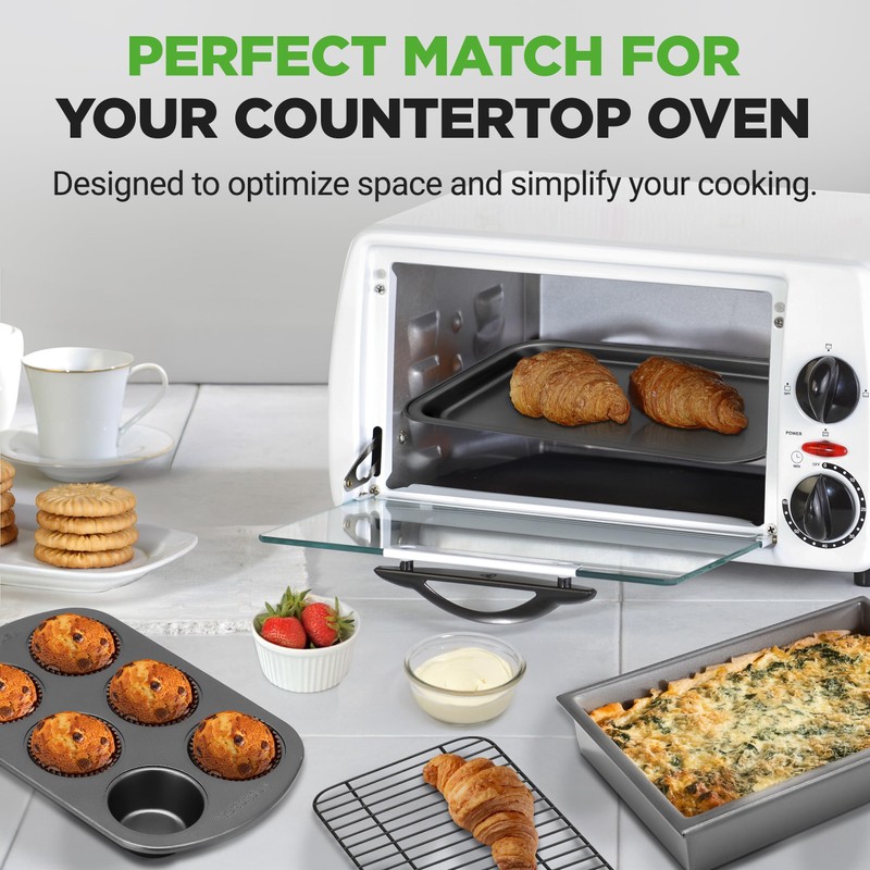 NutriChef 6-Piece Toaster Oven Bakeware Set, Compact Non-Stick Stackable Baking