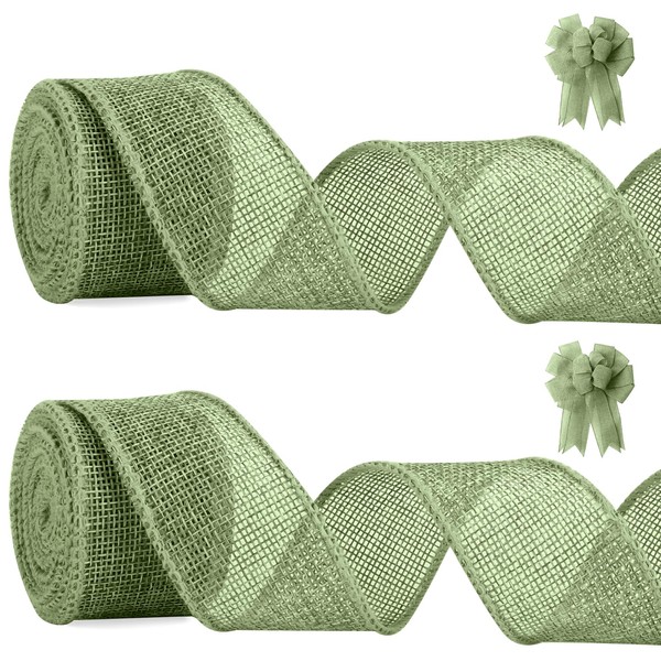 Sage Green Ribbon Burlap Ribbon 1 1/2 Inch Green Wired