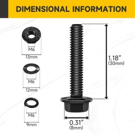 M6x1.0 Bolt (10 Sets) M6 x 30mm Flanged Hex Head Nuts and Bolts, M6 Bolt Flange Hexagon Screws with Nuts and Washers, Black M6 Screws Grade 10.9 Alloy Steel Metric Bolt Assortment by Mywish