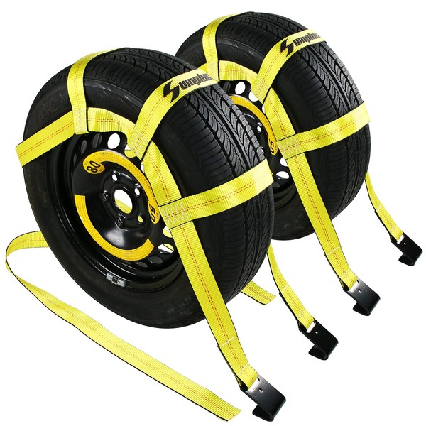 Tow Dolly Basket Straps with Flat Hook-2 Pack,Car Wheel Straps Tire Bonnet Net Fits Most 14"-19" Tires,Tow Dolly Strap,Auto,ATV,Towing Tie Down Webbing,Universal Vehicle Car Dolly Straps Accessories