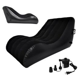 TC LAMROBAM Chaise Lounger Inflatable Sofa Air Chair Portable Leisure Lounger S-Shaped with Air Pump for Indoor Living Room Bedroom, Outdoor Folding Blow Up Bed Backyard Garden Beach. (Black)