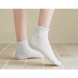 DRESHOW Ruffle Socks Women's Breathable Cotton Crew Knitted Socks Casual Ankle Socks for Women Girls Pack of 6, 6 Pairs Ankle Socks Set53-02