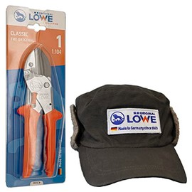 Original LÖWE 1 Professional Anvil Secateurs 1.104 with Stainless Steel Blade and Non-Stick Coating & Warm Lined Winter Hat, Ideal for Winter Gardening