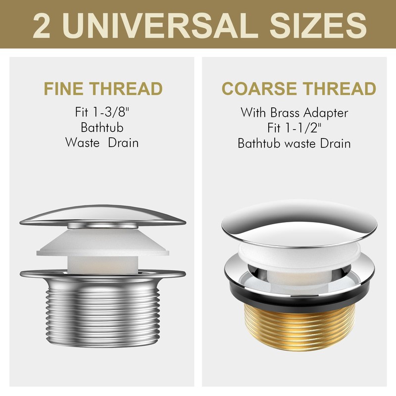 Yaseingoo Chrome Bathtub Drain Stopper, Solid Brass Tip-Toe Bath Tub