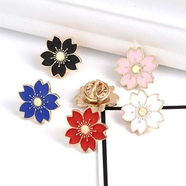 Belons Pack of 5 Flower Brooch Cherry Blossom Enamel Alloy Lapel Pin Safety Pin for Women Girls Children