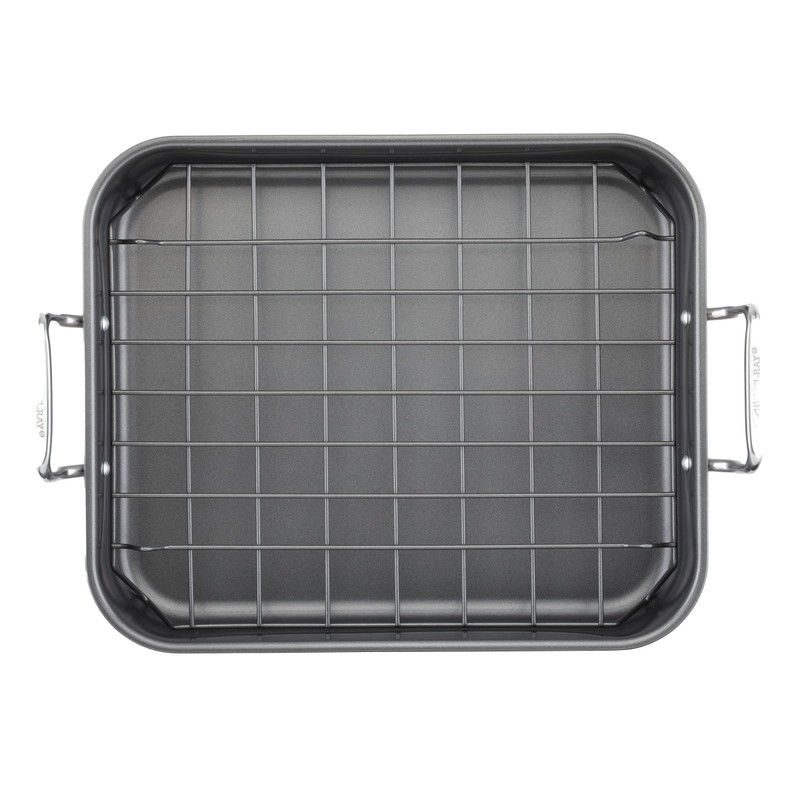 Rachael Ray Bakeware Nonstick Roaster/Roasting Pan with Reversible Rack, 16.5