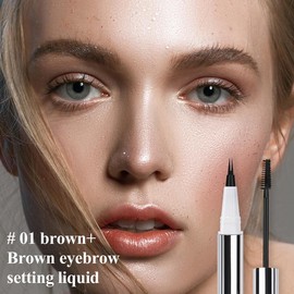 LUXAZA PRO eyebrow Pencil, Brow Pencil 2-in-1 Dual-Ended Eyebrow Pen with Micro-Fork-Tip and Precise Brush-Tip Create Natural Hair-Like Brows Makeup Cosmetic - Color: #01 Brown+Brown eyebrow setting liquid
