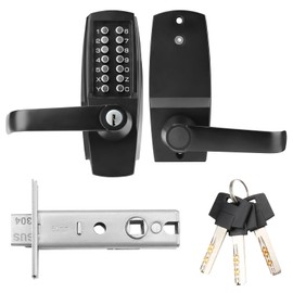 ANNFUZ Mechanical Keyless Entry Door Lock with Handle,Front Door Lock Set with Push Button & Keys,Combination Code Door Lever Locks with Keypad,Perfect for Front Gate Door,Warehouse (Matte Black)