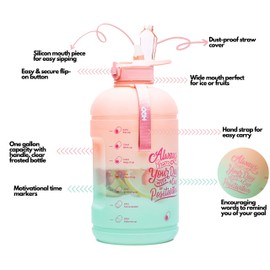 H2O Capsule INSPO Botella de agua de 1 galón con marcador de tiempo y pajita. Botella motivadora para el seguimiento de agua para la ingesta diaria. Jarra grande sin BPA de 120 onzas para entrenamiento. Botella de agua para el embarazo (flor de loto)