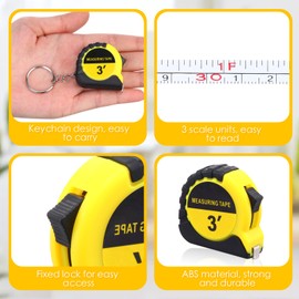 Kanayu 100 Pieces Mini Tape Measure Keychains 3 Ft Small Retractable Measuring Tape Bulk with Lock Steel Easy Read Pocket for Birthday Party Favors Daily Use