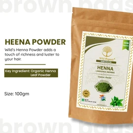 WILD ORGANIC & Pure Herbal Henna Powder/Lawsonia Inermis (Organically Grown) 100 g For Hair Care | Hair Color | No Ppd No Chemicals, No Paraben 100gm