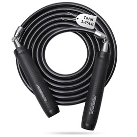 Weighted Jump Rope 1LB for Men & Women - Heavy Duty 11mm Steel Cable, Metal Handles with Smooth Spin, Comfortable Grips & Adjustable Length | Perfect 