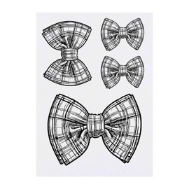 4 x 'Scottish Tartan Bow Tie' Temporary Tattoos - Water Resistant, Skin-Safe, Non-Toxic Transfers, Mixed Sizes (TO00072338)