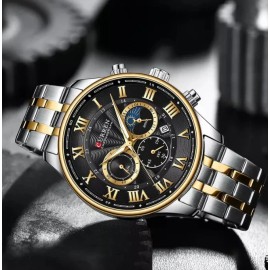 Reloj Curren Análogo Hombre Caballero Acero Original 8427 Color de la correa Plateado/Blanco Color del fondo Silver Gold Black