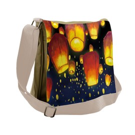 Ambesonne Watercolor Messenger Bag, Floating Fanoos Chinese, Unisex Cross-body