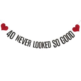 40 Never Looked So Good Banner, Pre-Strung, No Assembly Required, Black Paper Glitter Party Decorations for 40th Birthday Party Supplies, Letters Black,ABCpartyland