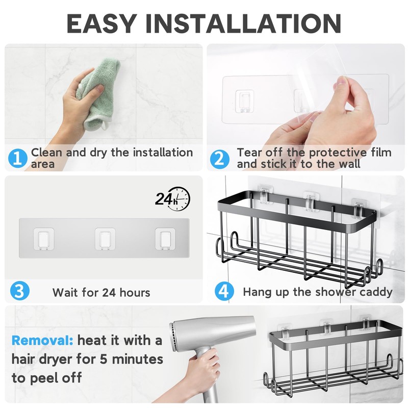 FEPTUASE Shower Caddy Adhesive Replacement, Transparent Strong Adhesive Hooks, No