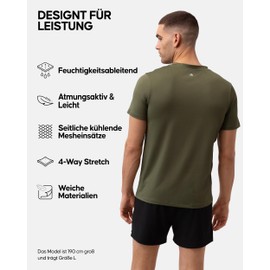 DANISH ENDURANCE Men's Sports Shirt, Running Shirt Made of Recycled Polyester, Breathable T-Shirt, Soft & Odourless, for Men, Multicoloured (1 x black, 1 x olive green) 2 pack, L