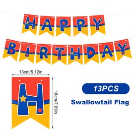 Anime Happy Birthday Banner, Pre-Strung Blue Yellow and Red Star Print Birthday Party Banner Cartoon Swallowtail Flag Hanging Bunting Garland for Anime Theme Decorations Party Supplies