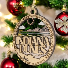 Indiana Dunes National Park 3" Wood Ornament - Laser Cut Christmas Decoration Featuring Dunes Scene