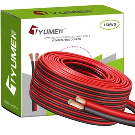 TYUMEN 16/2 Red Black Electrical Wire 100 Feet, 16 Gauge 2 Conductor Low Voltage Landscape Lighting Pure Copper Wire, 16AWG Flexible Stranded Wire for LED Strips Lamp Lighting,Car Speaker Hookup Wire