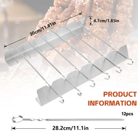 YICH Barbecue Skewers, Stainless Steel, Pack of 12, 30 cm with Grill Frame, Skewer Holder and Kebab Grill for Barbecuing, Meat, Vegetables