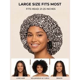 Shower Cap, Extra Adjustable Shower Caps for Women Double-Layer Waterproof Reusable Hair Cap, Large Size Hair Cap for All Hair,for Girls Spa Bath,Soft and Comfortable,Fashion Leopard Print