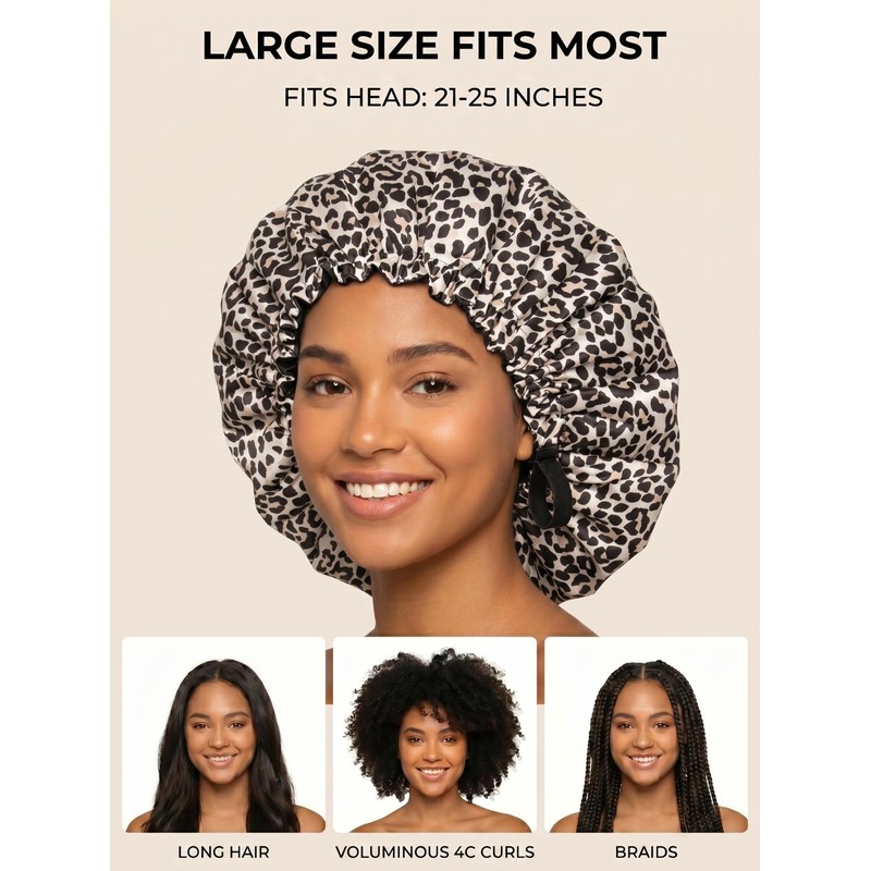 Shower Cap, Extra Adjustable Shower Caps for Women Double-Layer Waterproof