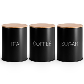 EHC Tea Sugar Coffee Canisters, Tea Sugar Coffee Containers Set of 3, Airtight Containers Jars, Black