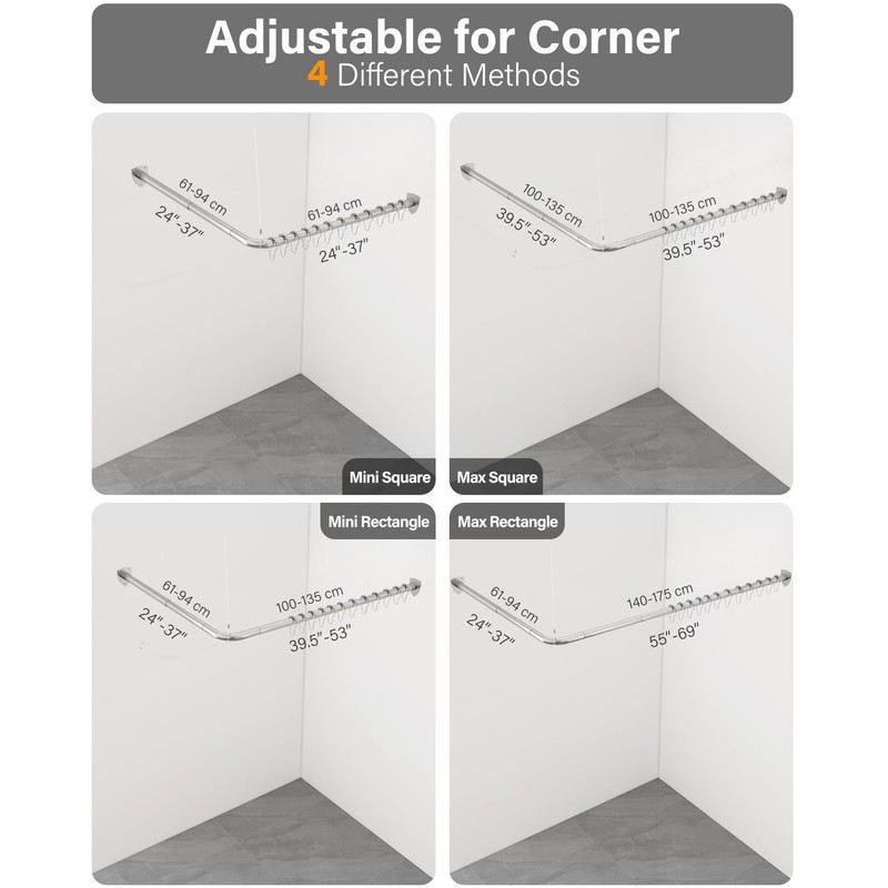 Yampos L Shaped Shower Curtain Rod with Unique Shield Base