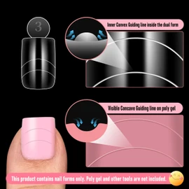 NOVO OVO Upgrade Toe Dual Nail Forms for Poly Gel with Inner French Tips Auxiliary Line for Toenail Extension, Short Square Soft Gel, Full Cover Molds for Pedicure DIY x 15 Sizes 270 pcs