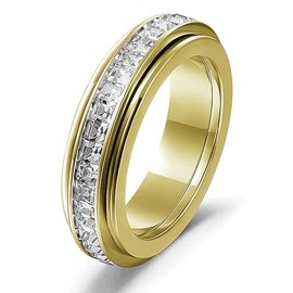 366DAYS Anxiety Rings for Women Titanium Steel Spinner Fidget Band Rings Cubic Zirconia Relieving Anxiety Wedding Promise Lucky Rings Comfort Fit Size 5 to 10 (cubic zirconia gold, 5)