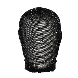 Black Crystal Elastic Mesh Rhinestone Masquerade Masks Full Face Veils See Through Fishnet Headwear Hairbands Turban Head Covers Wraps, Black, One Size