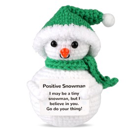 TOYMIS Positive Snowman, Positive Christmas Crochet Emotional Knitted Snowman Crocheted Snowman Plush Christmas Crochet Doll for Winter Decoration Encouragement Support Gift(Green)