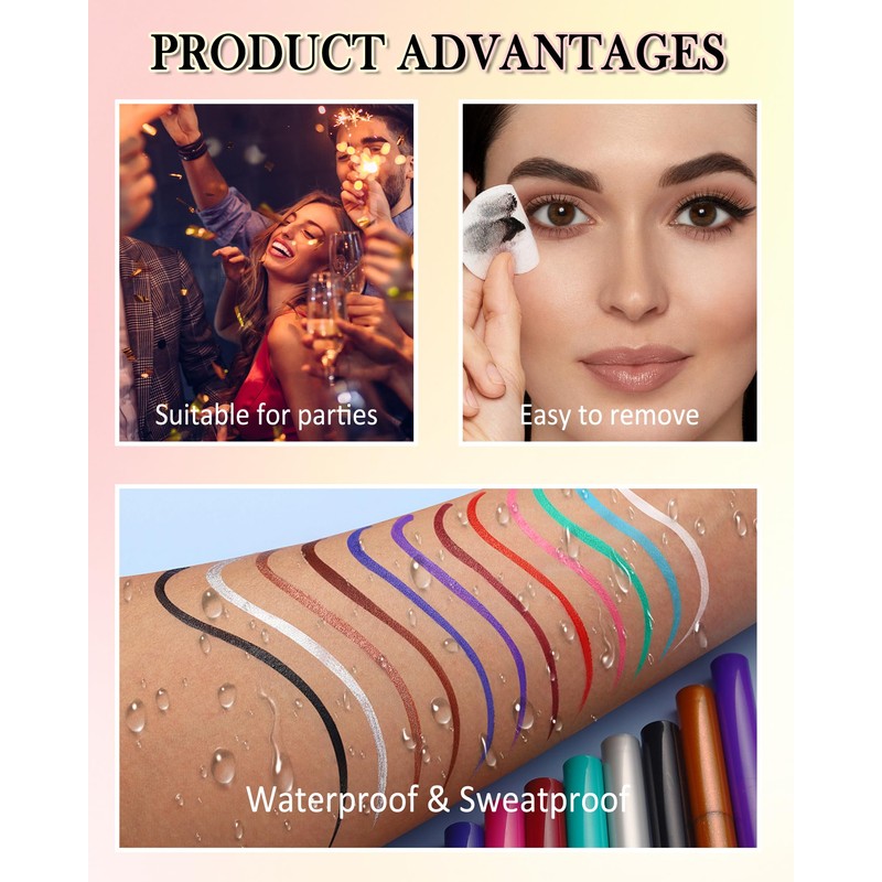 Matte Liquid Eyeliner Pen, Waterproof, Colourful Eyeliner Pen Lasts 24
