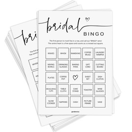 Bridal Shower Bingo, Pre-Filled Cards, Bridal Shower Game for 50 Guests, Perforated Calling Card, Minimalist