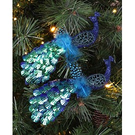 Christmas Concepts® 20cm Peacock Decoration With Jewelled Tail - Luxury Christmas Tree Decorations (Midnight Blue Sequins, Pack of 2)