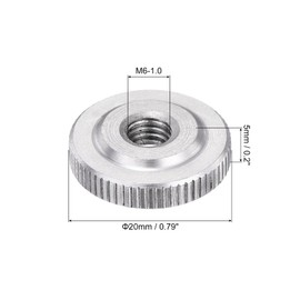 sourcing map 5Pcs M6 Knurled Thumb Nuts, 304 Stainless Steel Round Knurled Flat Head Through Hole Handle Nut, Lock Adjusting Nuts, Thin Type, Silver