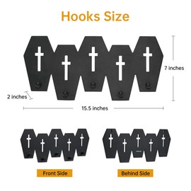 Coffin Coat Hooks, Black Wooden Coat Rack with 5 Hooks, Heavy Duty Coffin Wall Hooks for Keys, Purse, Towel, Clothes, Gothic Wall Decor for Bathroom, Living Room, Bedroom