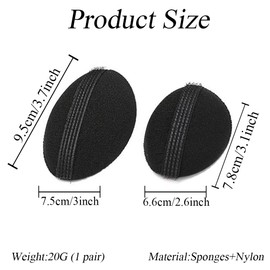 4Pcs Black Sponge Bump It Up Volume Hair Base Fluffy Bump Up Puff Styling Insert Tool Invisible Hair Pads Hair Accessories for Women Lady (2 Large+2 Small)